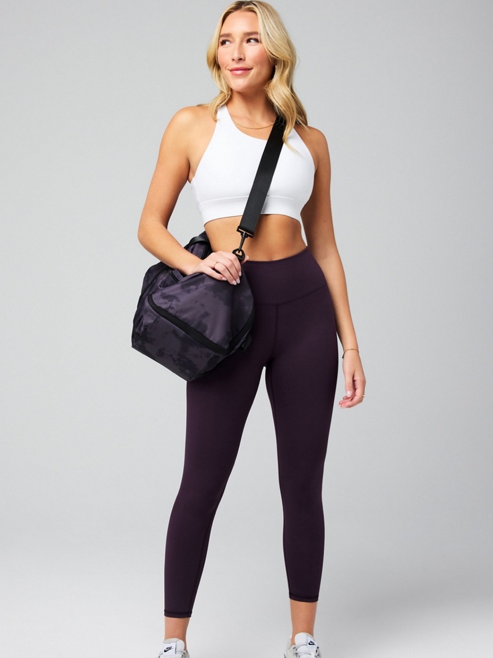 Fabletics Boost PowerHold 7/8 Leggings | Size M | Deep Plum/Silver